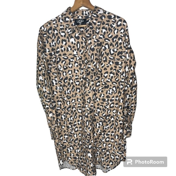UGG Addley Oversized Animal Print Shirt Dress Size Small - Picture 6 of 16
